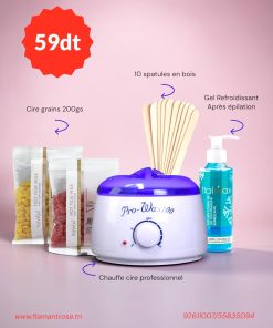Kit Épilation Complet ( chauffe cire prowax-200g cire grains- gel refroidissant 100ml-10 spatules)